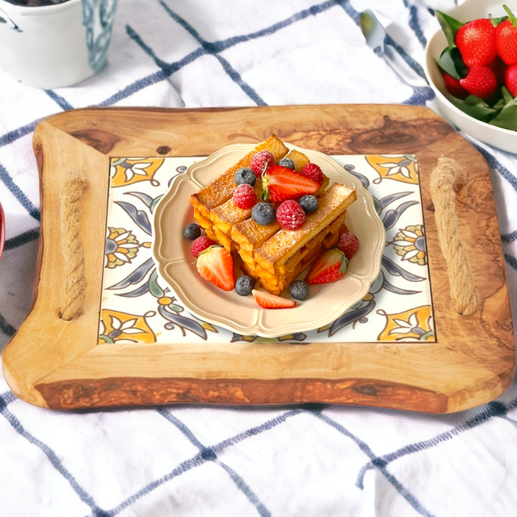 Ceramic Tile Tray With Rope Handles