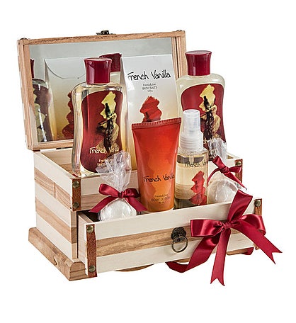French Vanilla Spa Gift Set in Wood Jewelry Box