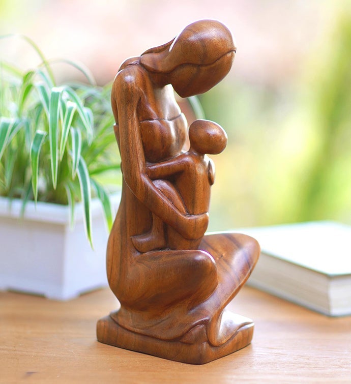 Novica Handmade A Mothers Care Wood Sculpture
