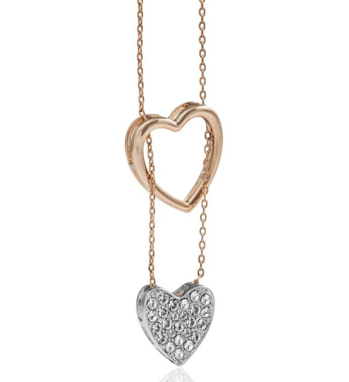 Matashi Rose & White Gold Plated Heart Pendant Necklace W Sparkling Crystal