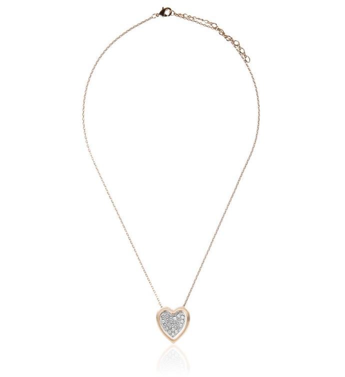 Matashi Rose & White Gold Plated Heart Pendant Necklace W Sparkling Crystal