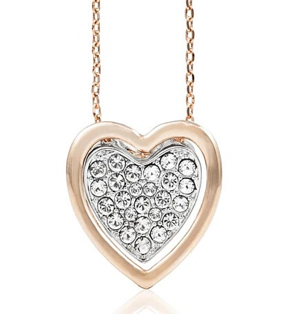 Matashi Rose & White Gold Plated Heart Pendant Necklace W Sparkling Crystal