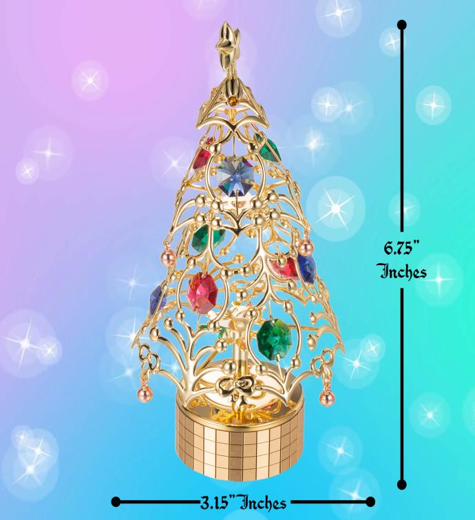 Matashi 24k Gold Plated Xmas Tree Wind-up Music Box Plays -deck The Halls