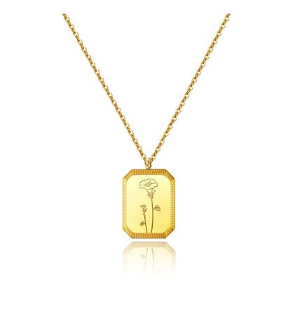 18k Gold Plated Rectangle Birth Flower Necklace