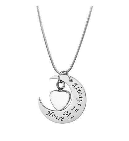 Always In My Heart Moon Memorial Necklace Ashes Holder Cremation Keepsake
