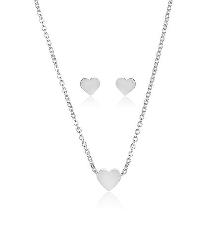 Heart Necklace And Stud Earrings Set