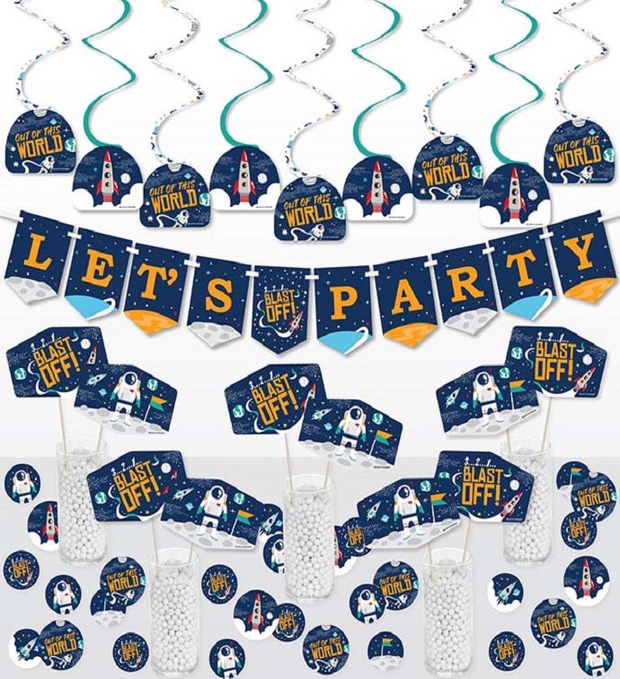Blast Off To Outer Space   Rocket Ship Decor Galore Party Pack 51 Pc