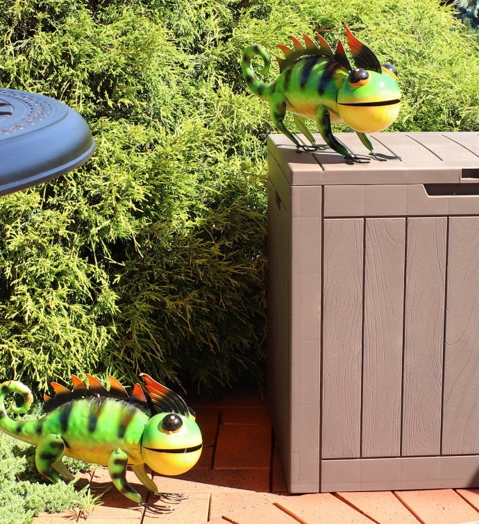 Greg And Gary The Green Chameleons Indoor/outdoor Metal Statues - 8.5" H