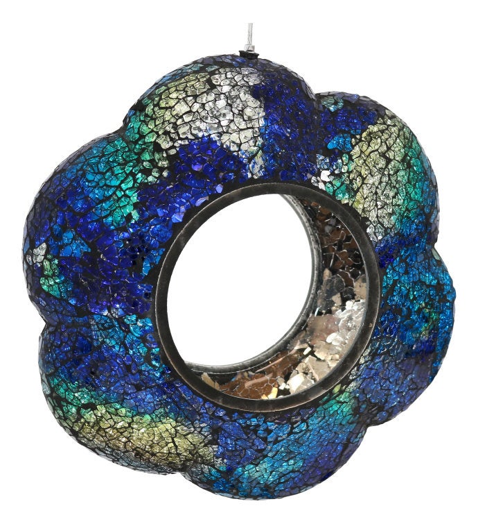 Indigo Glass Flower Hanging Bird Feeder Round Fly Through 9 Inch