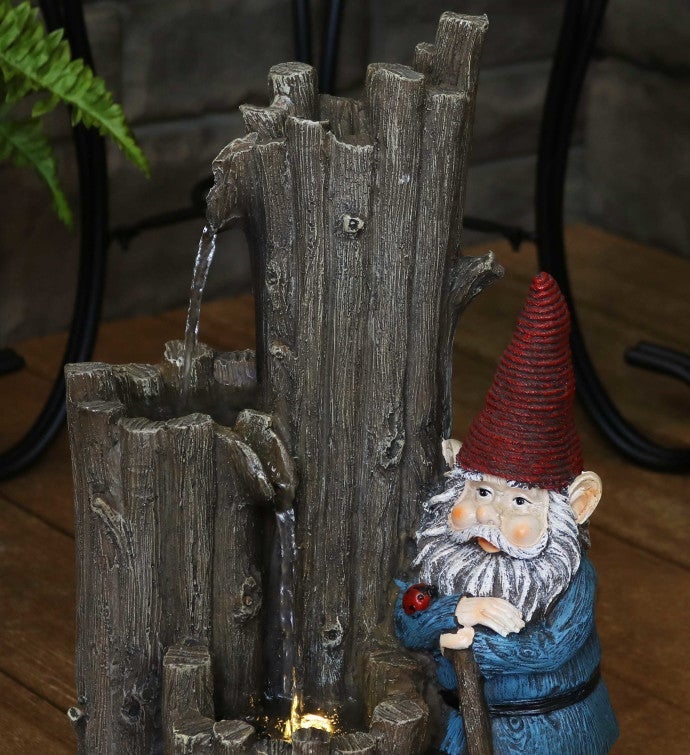 Resting Gnome Outdoor Water Fountain With Led Light - 17-inch