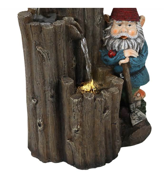 Resting Gnome Outdoor Water Fountain With Led Light - 17-inch
