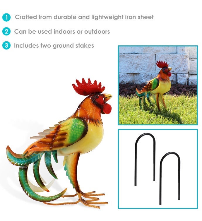 Romeo The Rooster Metal Outdoor Statue - 16"