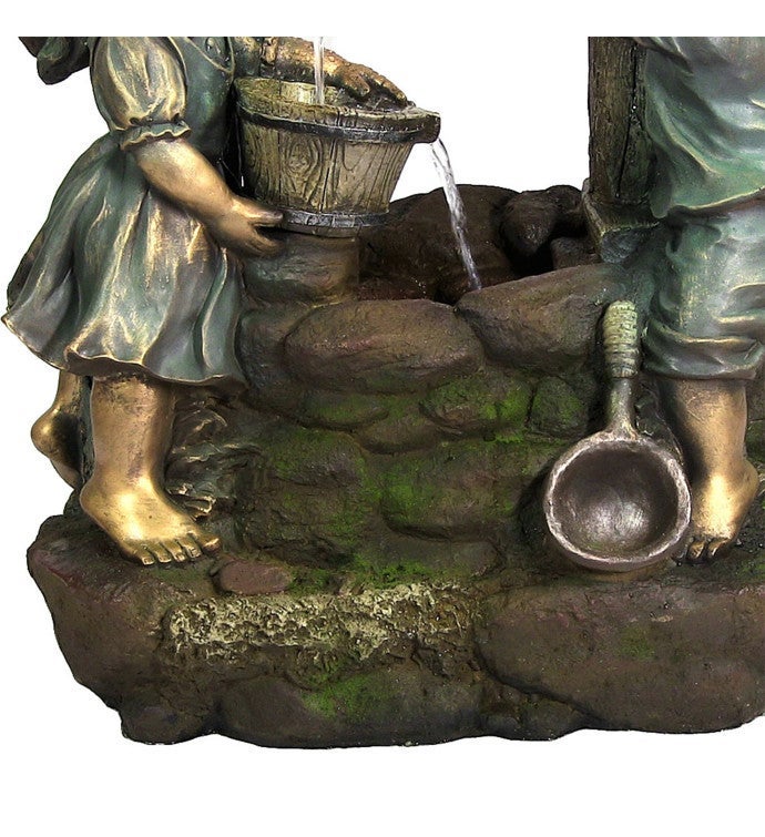 Children At The Well Outdoor Water Fountain Water Feature W/ Led - 39"