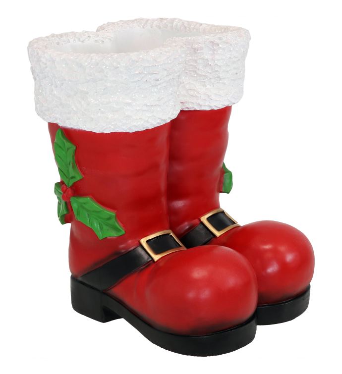 Santa Boots Statue - 13-inch Polyresin - Indoor Or Outdoor Decoration