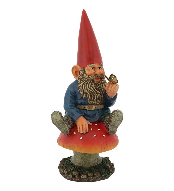 Adam With Butterfly Gnome Statue   Outdoor Lawn And Garden Decor   14"