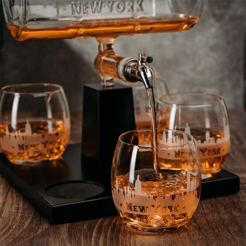 New York City Skyline Wine & Whiskey Decanter Set, 1100ml