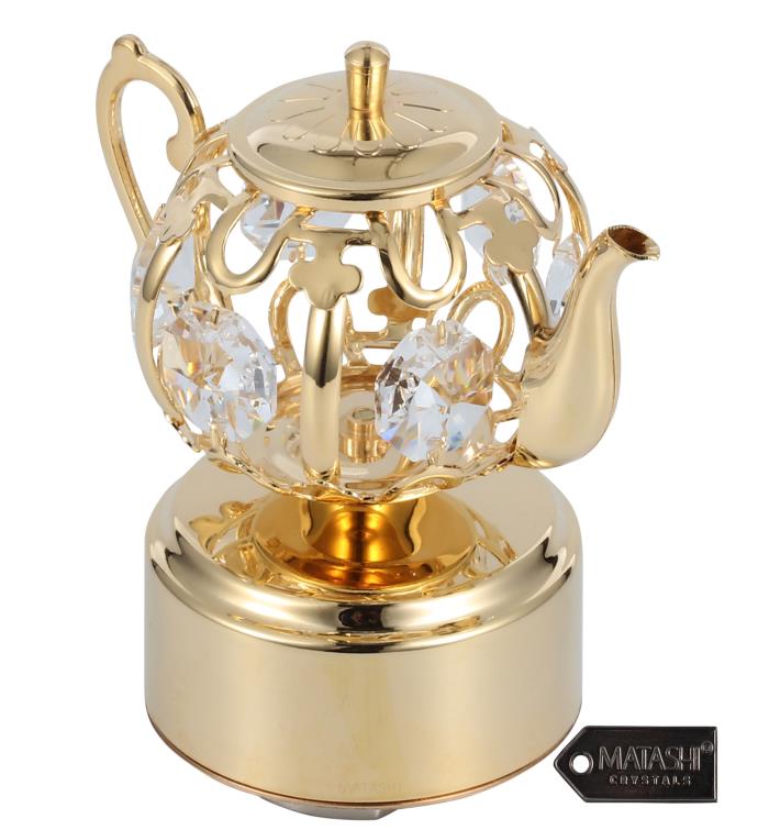 Matashi 24k Gold Plated Music Box With Crystal Studded Teapot