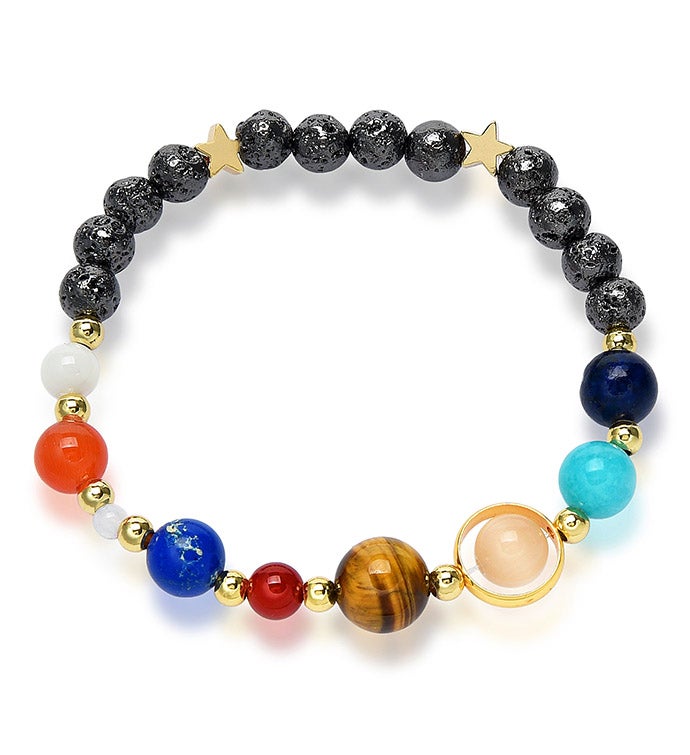 Solar System Natural Stone And Lava Bead Stretch Bracelet