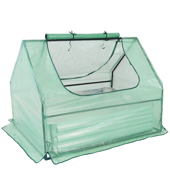 Steel Raised Garden Bed And Pe Greenhouse Kit - Green