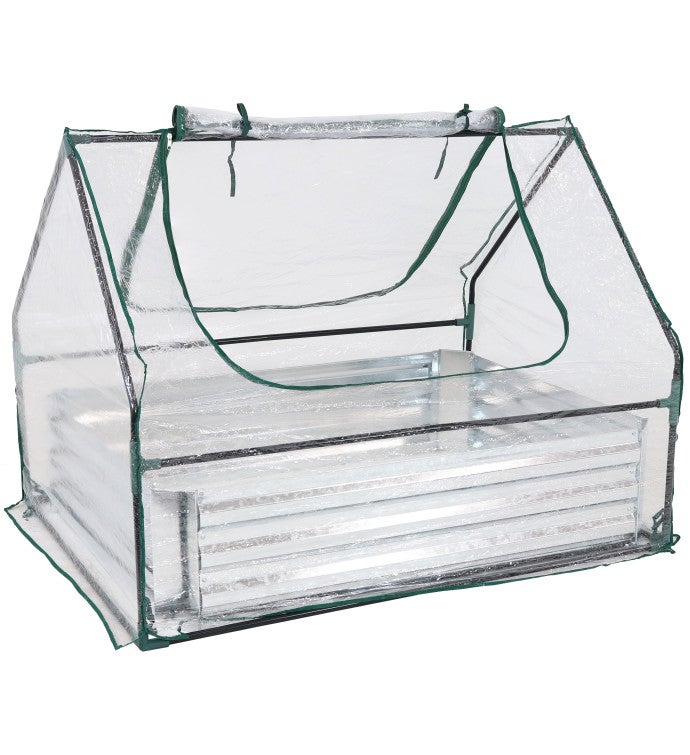 Steel Raised Garden Bed And Mini Greenhouse Kit   Clear