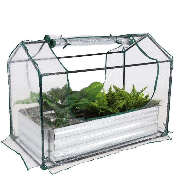 Steel Raised Garden Bed And Mini Greenhouse Kit - Clear