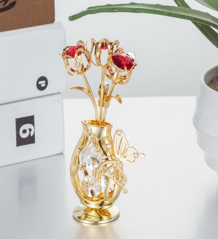 Gold Plated Crystal Studded Flower Ornament