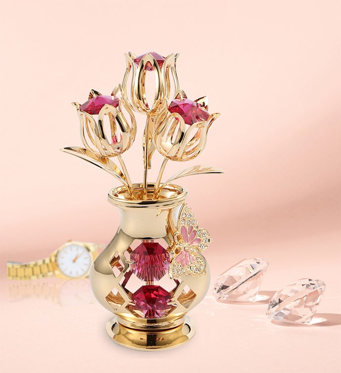 Gold Plated Flower Bouquet & Vase