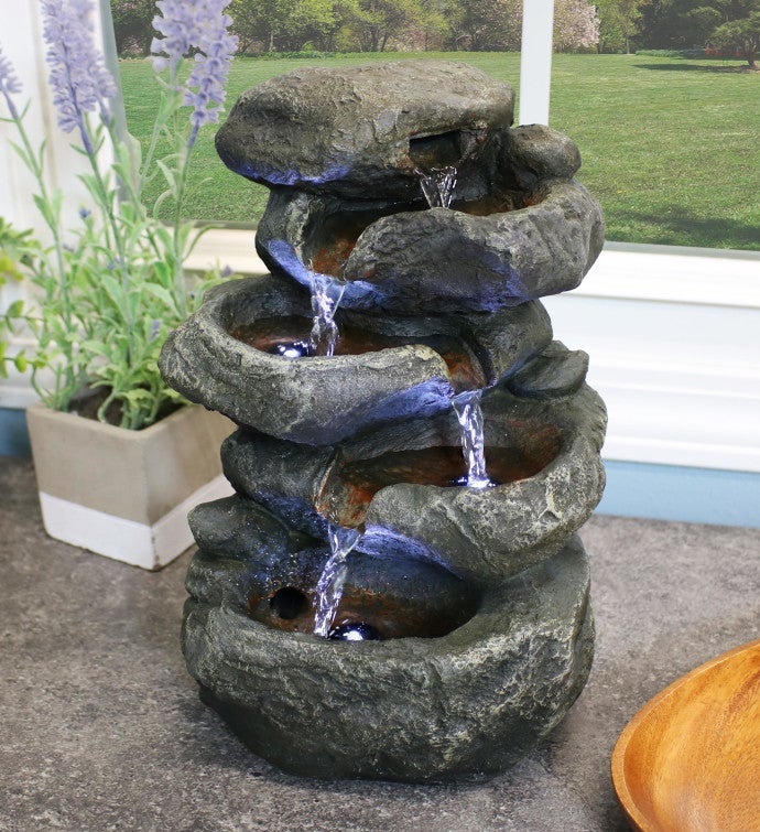 Indoor Stacked Rocks Tabletop Led Water Fountain 10.5 Inch