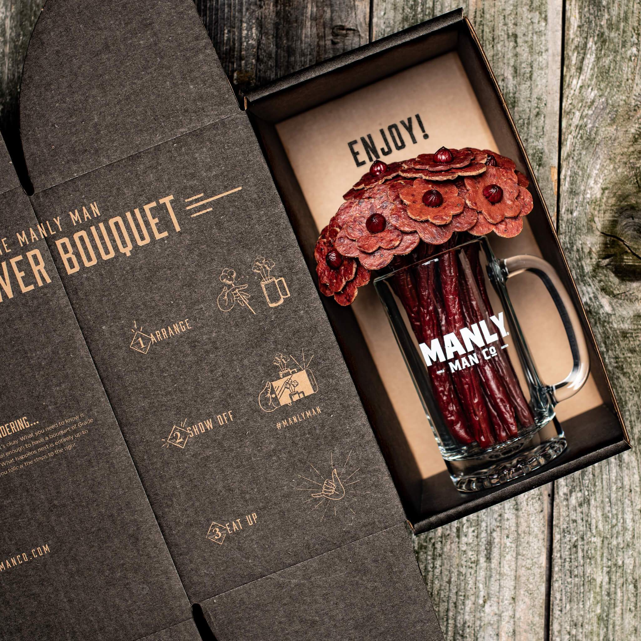 Beef Jerky Flower Bouquet In A Beer Mug ’vase'