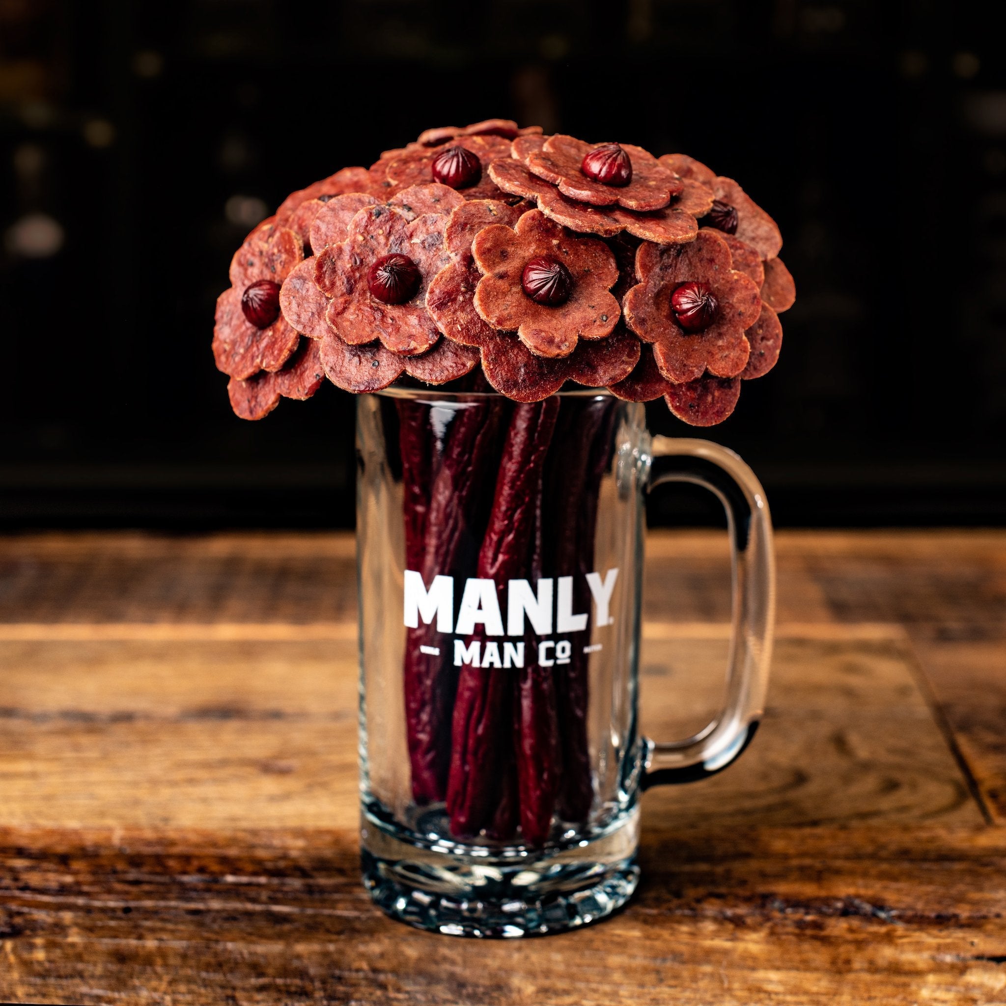 Beef Jerky Flower Bouquet In A Beer Mug ’vase'