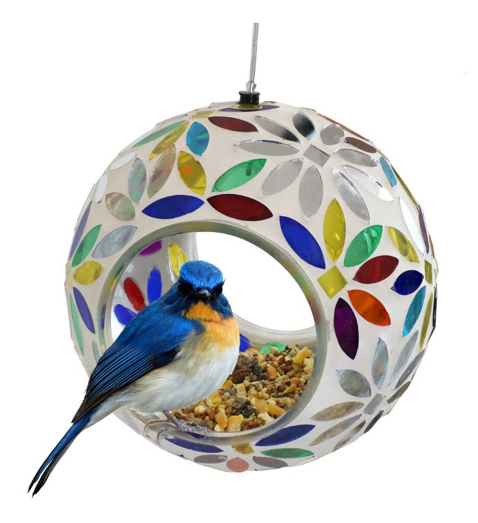 Rainbow Daisies Mosaic Hanging Bird Feeder Fly Through 6 Inch