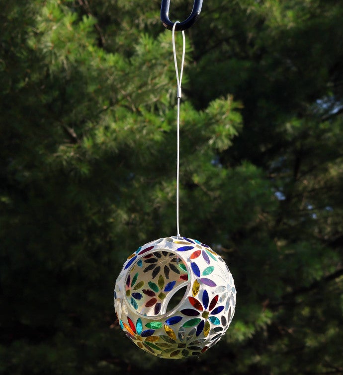 Rainbow Daisies Mosaic Hanging Bird Feeder Fly Through 6 Inch