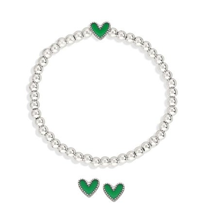 Luca + Danni Heart Stretch Bracelet + Stud Earring Set In Green