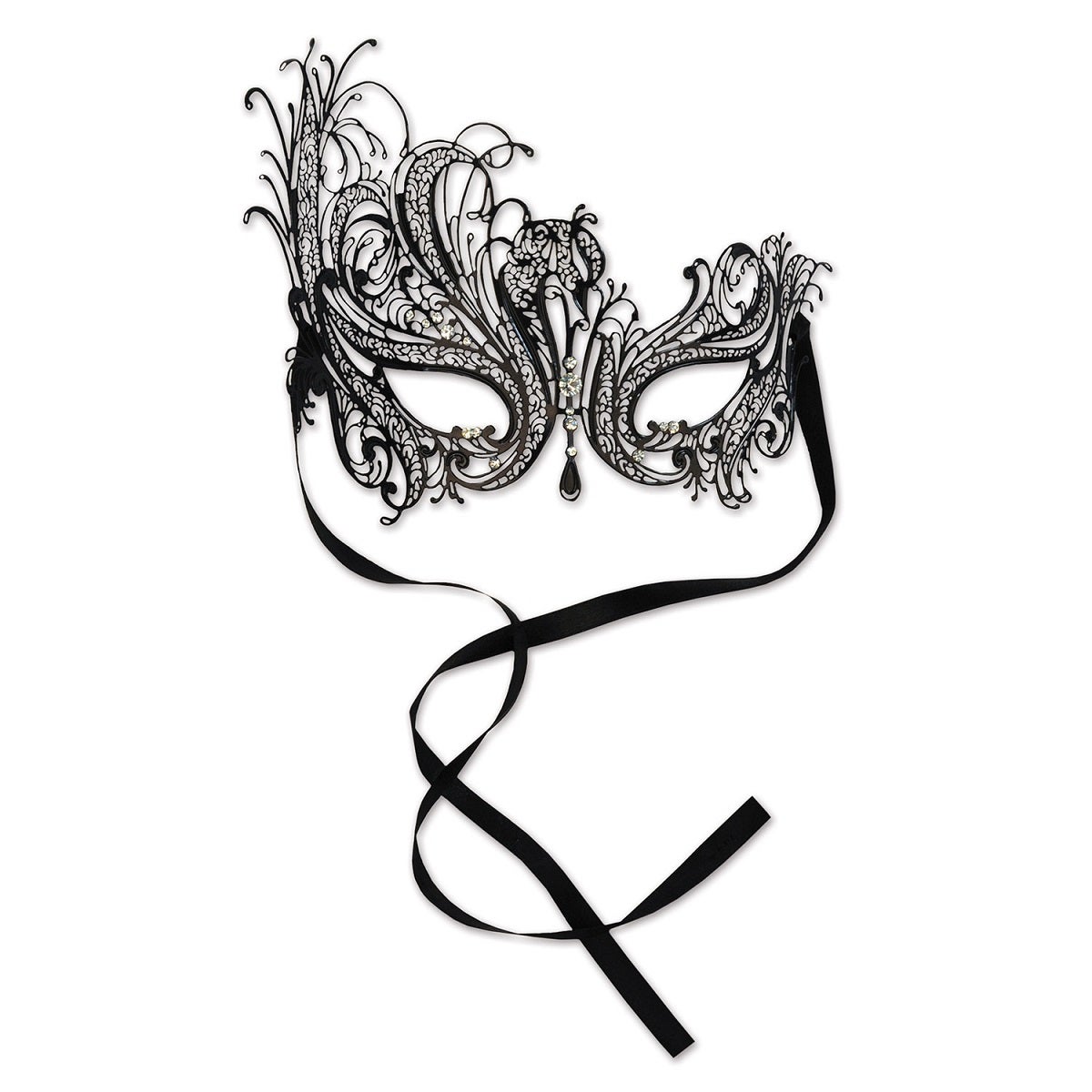 Pack Of 6 Black Swan Metal Filigree Mardi Gras Masquerade Masks   One Size