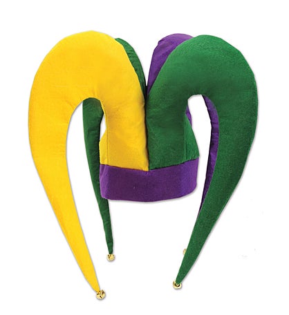 Pack Of 6 Green And Purple Mardi Gras Inspired Jester Party Hats - One Size