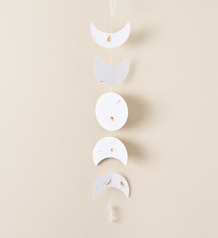 Indukala Moon Phase Recycled Paper Garland With Seed Paper   Crystal Charm