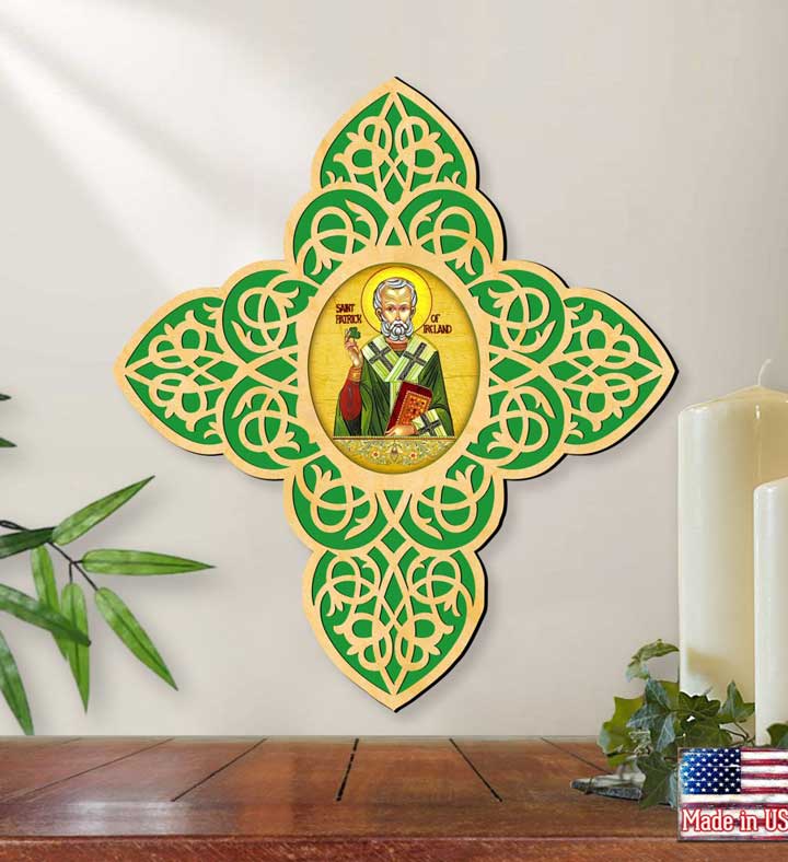 Saint Patrick Filigree Wooden Cross By Museum Icons Celtic Décor