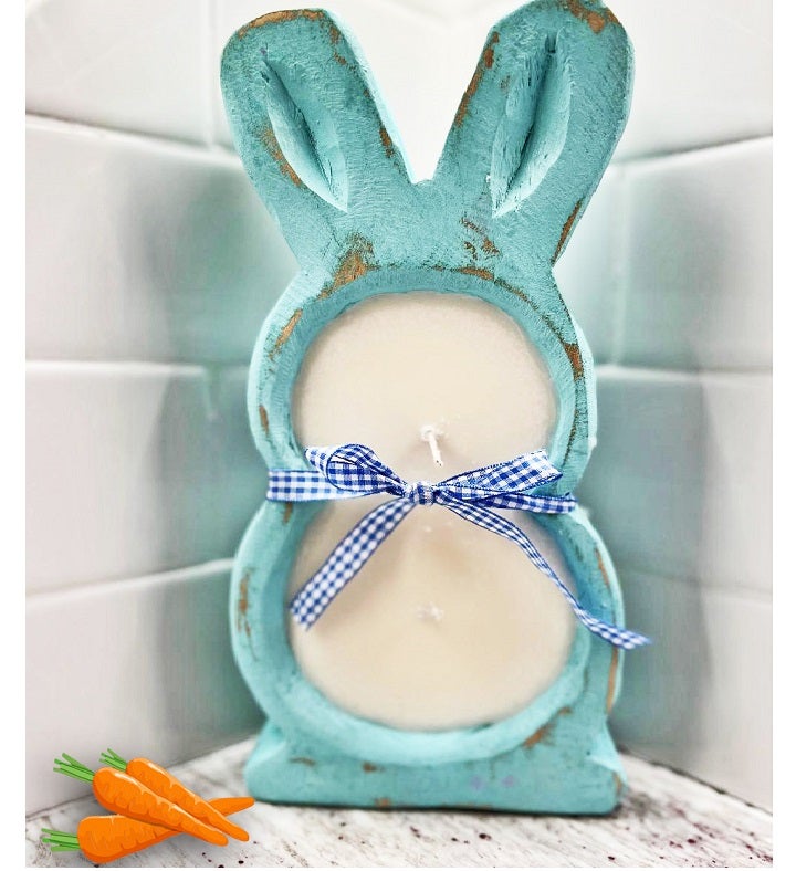 Spring Pink Bunny Dough Bowl Candle, Handmade In The Usa