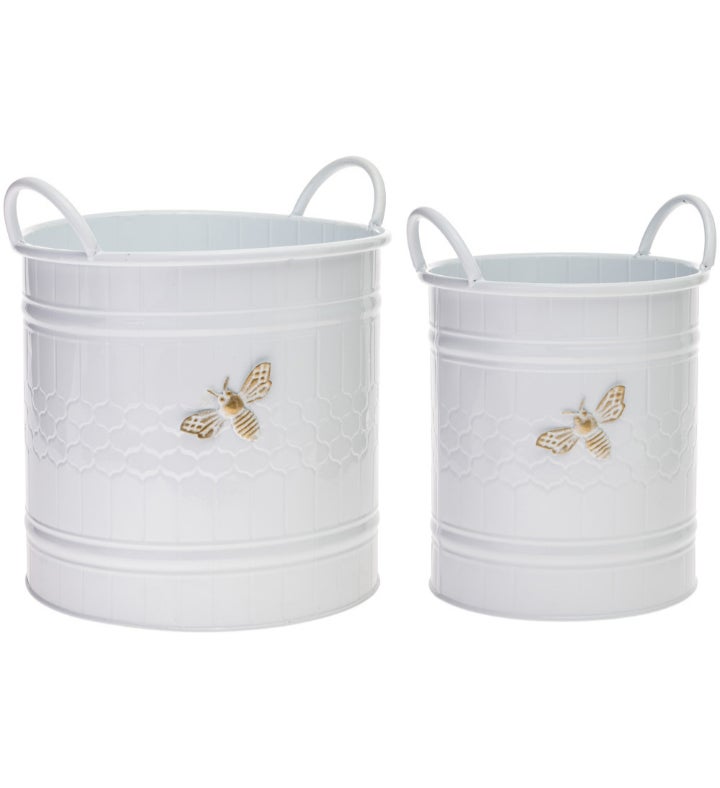 Round White Bee Buckets S/2