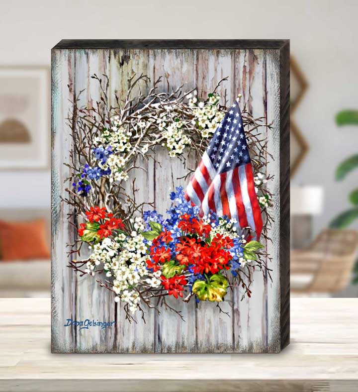 Patriotic American Wreath Wooden Wall Art By D. Gelsinger Patriotic
