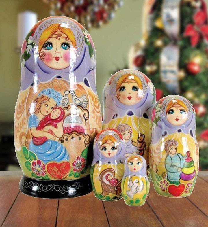 Mother Love Matreshka Nesting Hand painted Dolls Set Of 5 By G. Debrekht
