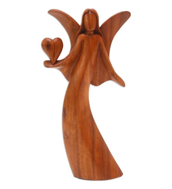 Novica Handmade Comforting Angel Wood Statuette