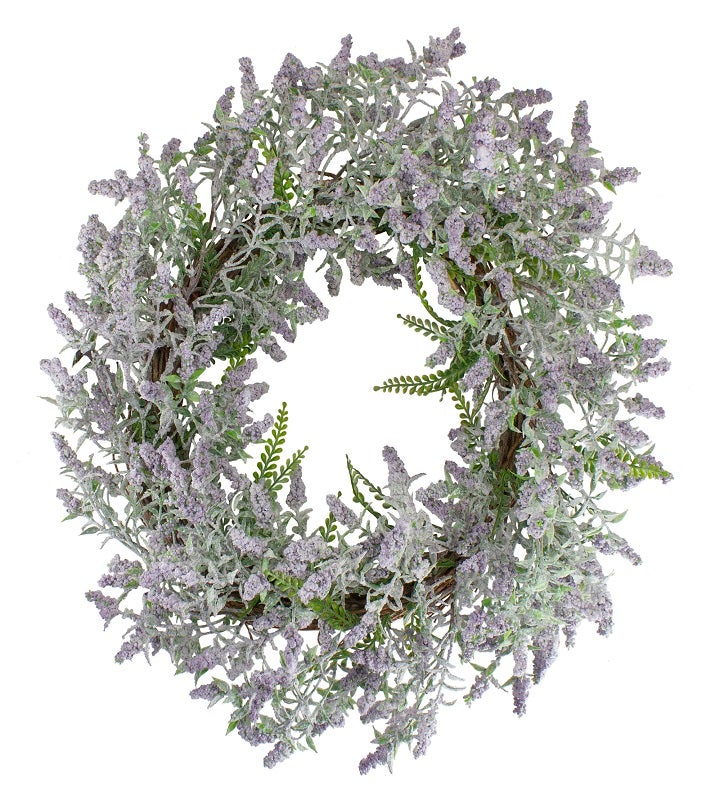Lavender And Leaves Spring Floral Artificial Wreath Purple   22 inch