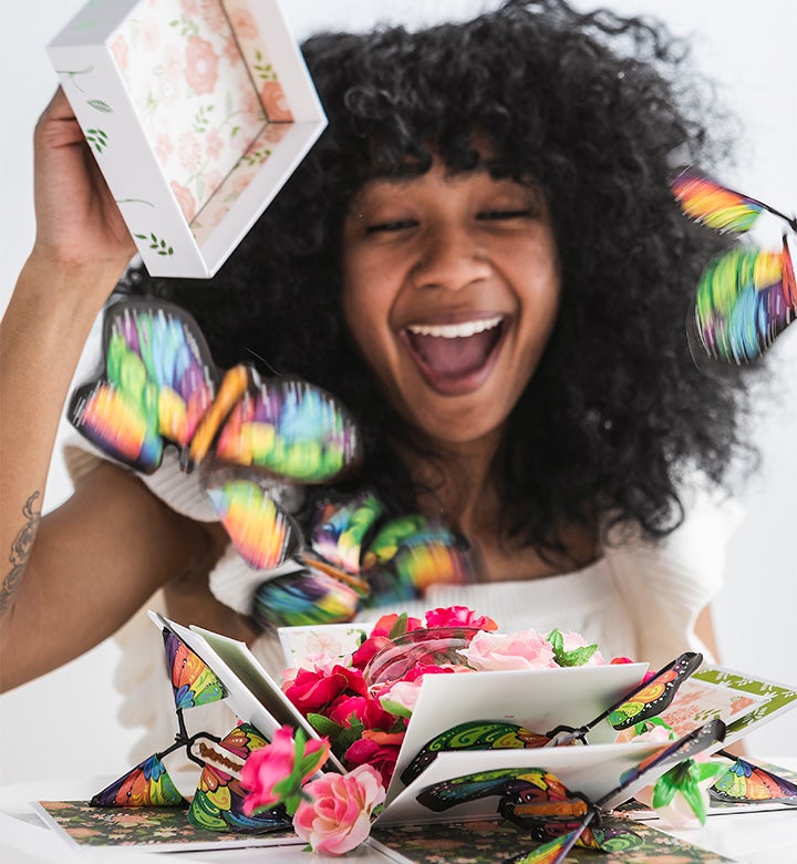 Blossom Box Gift With Butterfly Surprise and Cake