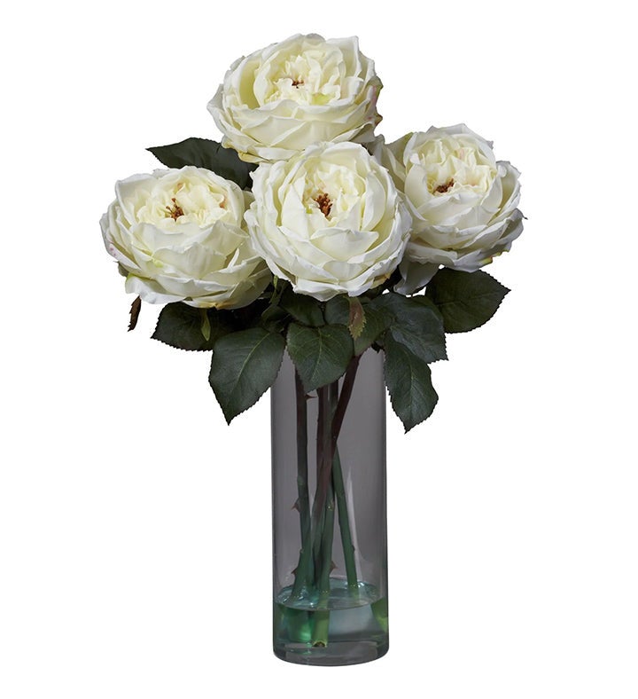 Nearly Natural Fancy Rose W/cylinder Vase Silk Flower Arrangement