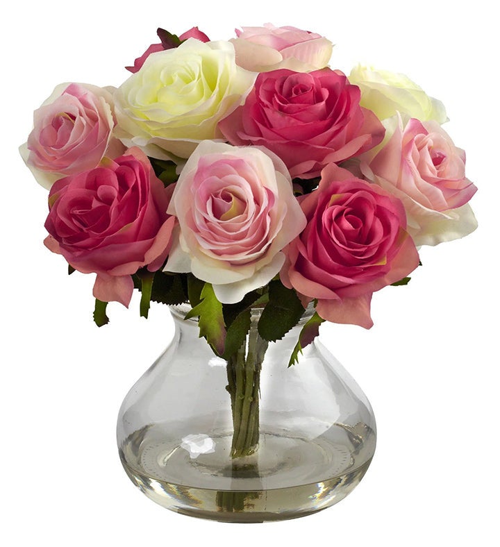 Nearly Natural Rose Arrangement W/vase