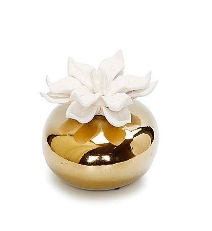 Gold Circular Diffuser With Dimensional White Flower Iris And Rose Aroma 