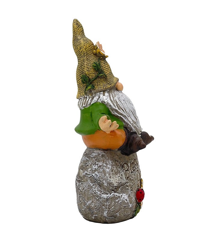 Bless This Garden Stone Meditating Garden Gnome Statue 8"