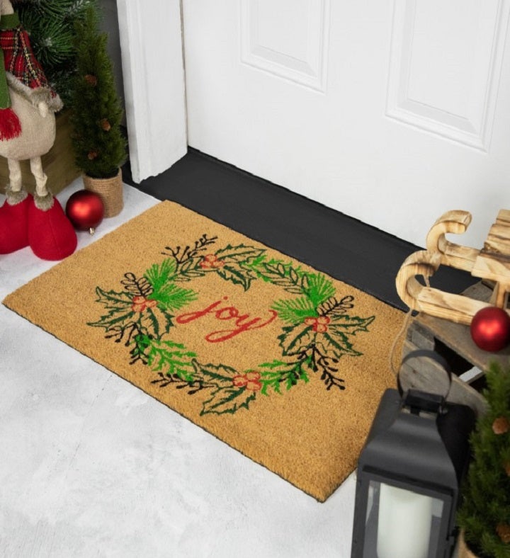 "Joy" Christmas Wreath Outdoor Doormat