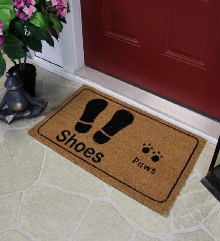 Beige And Black Shoe Prints With Paw Prints Doormat 18" X 30"